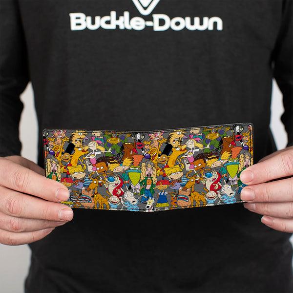 Buckle-Down Bi-Fold Wallet - Nick 90's Rewind Multi Character Mash Up Collage Gray