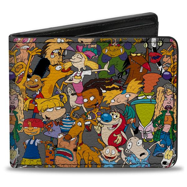 Buckle-Down Bi-Fold Wallet - Nick 90's Rewind Multi Character Mash Up Collage Gray