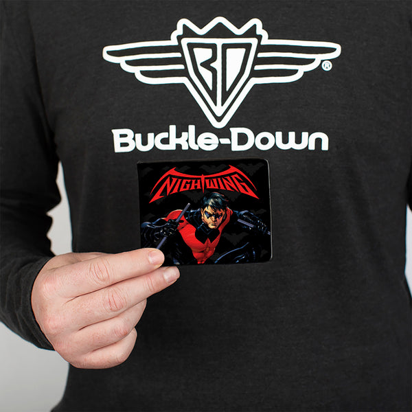 Buckle-Down Bi-Fold Wallet - NIGHTWING Issue #1 Welcome To Gotham Cover Pose Logo Black Gray Red