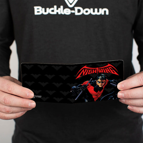 Buckle-Down Bi-Fold Wallet - NIGHTWING Issue #1 Welcome To Gotham Cover Pose Logo Black Gray Red