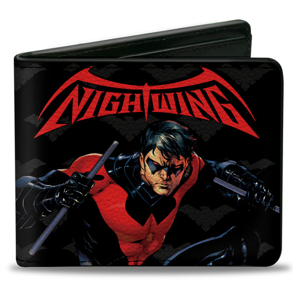 Buckle-Down Bi-Fold Wallet - NIGHTWING Issue #1 Welcome to Gotham Cover Pose Logo Black Gray Red