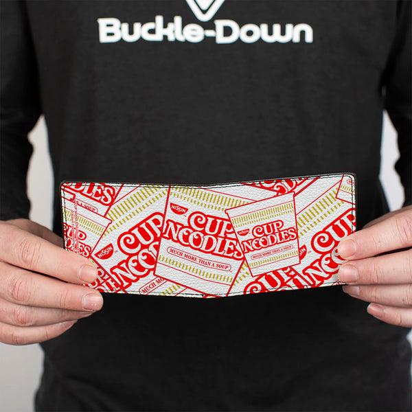 Buckle-Down Bi-Fold Wallet - NISSIN CUP NOODLES Cups Stacked White Red Dark Yellow