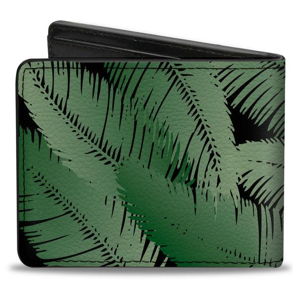 Buckle-Down Bi-Fold Wallet - Palm Fronds Stacked Black Greens