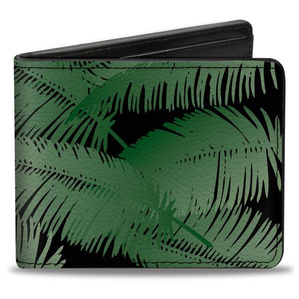 Buckle-Down Bi-Fold Wallet - Palm Fronds Stacked Black Greens