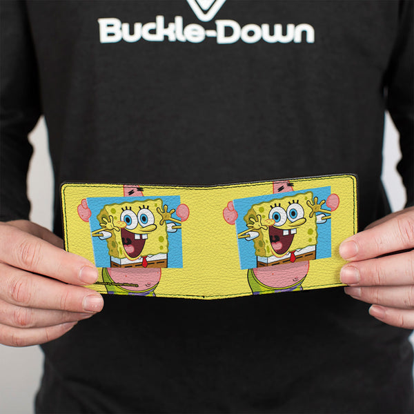 Buckle-Down Bi-Fold Wallet - Patrick Star Holding SpongeBob SquarePants Portrait Pose Yellow
