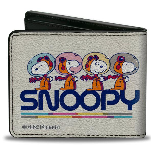 Buckle-Down Bi-Fold Wallet - Peanuts Astronaut Snoopy Launch Poses And Text White/Multi Color