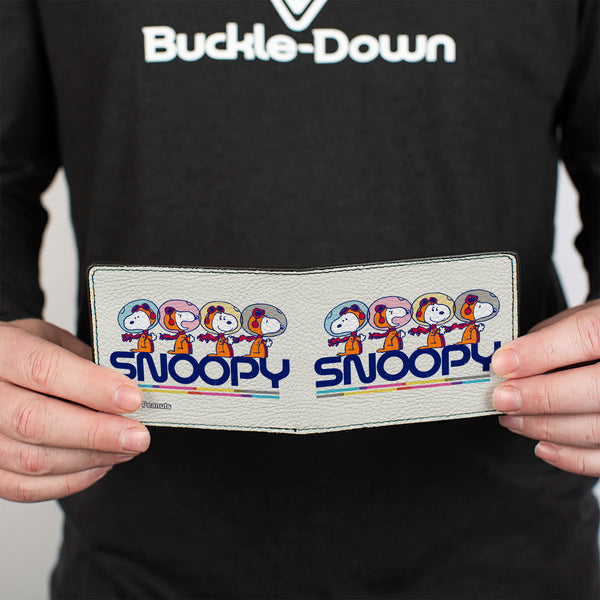 Buckle-Down Bi-Fold Wallet - Peanuts Astronaut Snoopy Launch Poses And Text White/Multi Color