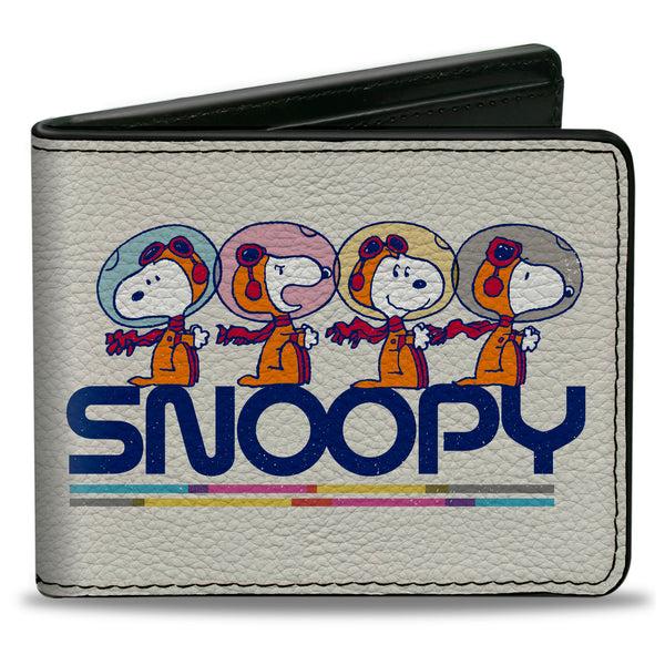 Buckle-Down Bi-Fold Wallet - Peanuts Astronaut Snoopy Launch Poses and Text White/Multi Color