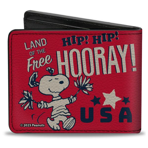 Buckle-Down Bi-Fold Wallet - Peanuts Gang AMERICAN SUMMER Poses Red/Blue/White