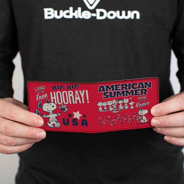 Buckle-Down Bi-Fold Wallet - Peanuts Gang AMERICAN SUMMER Poses Red/Blue/White