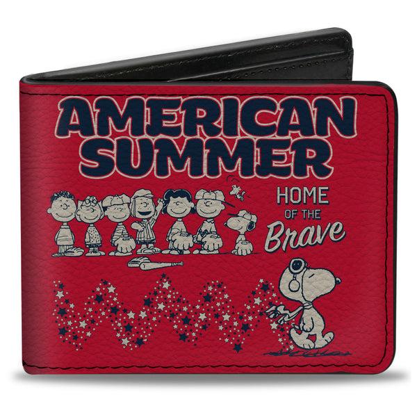 Buckle-Down Bi-Fold Wallet - Peanuts Gang AMERICAN SUMMER Poses Red/Blue/White