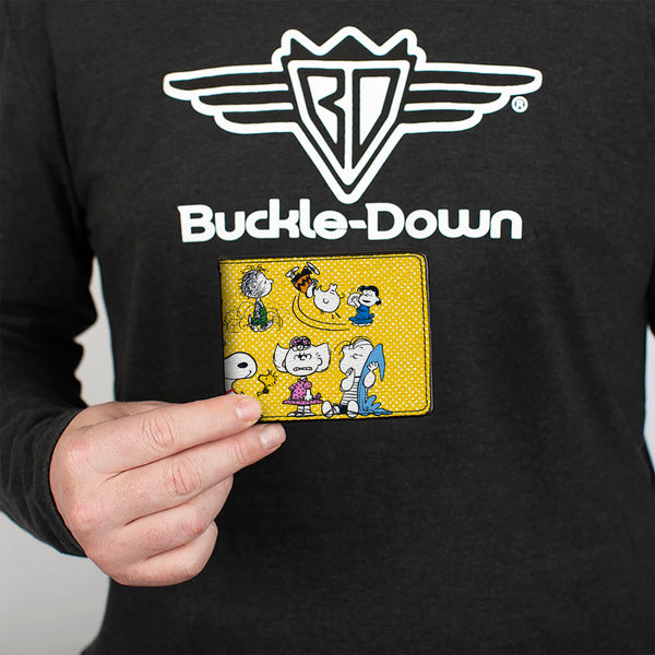 Buckle-Down Bi-Fold Wallet - PEANUTS Gang FEATURING GOOD OL CHARLIE BROWN Character Poses Yellow/Multi Color