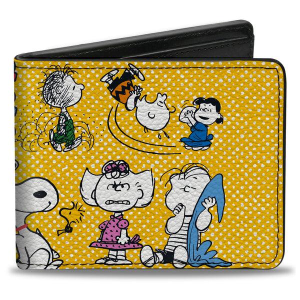Buckle-Down Bi-Fold Wallet - PEANUTS Gang FEATURING GOOD OL CHARLIE BROWN Character Poses Yellow/Multi Color