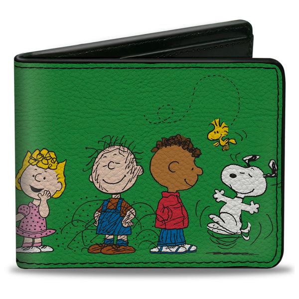 Buckle-Down Bi-Fold Wallet - Peanuts Gang Group Pose Green