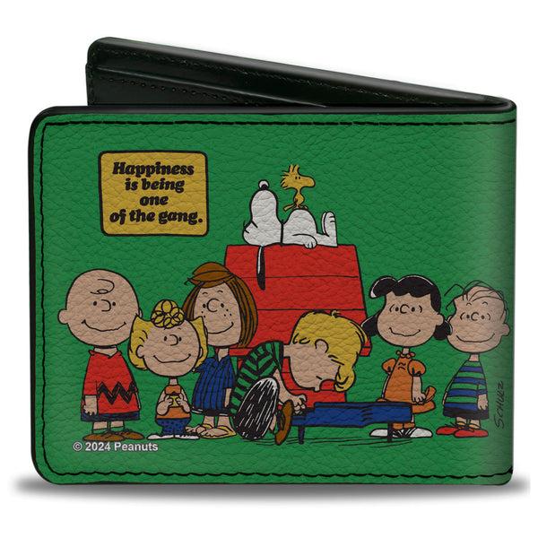 Buckle-Down Bi-Fold Wallet - Peanuts Gang HAPINESS IS BEING ONE OF THE GANG Group Pose Green