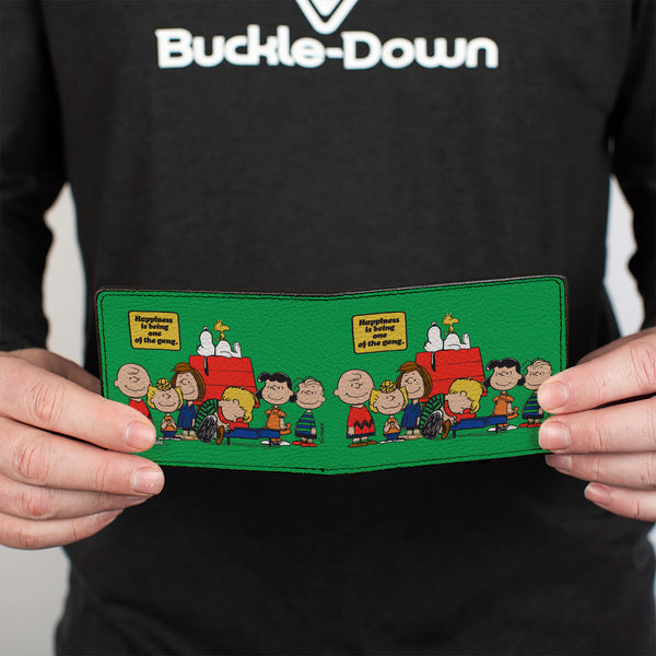 Buckle-Down Bi-Fold Wallet - Peanuts Gang HAPINESS IS BEING ONE OF THE GANG Group Pose Green
