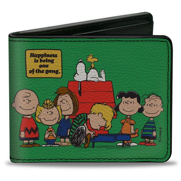 Buckle-Down Bi-Fold Wallet - Peanuts Gang HAPINESS IS BEING ONE OF THE GANG Group Pose Green