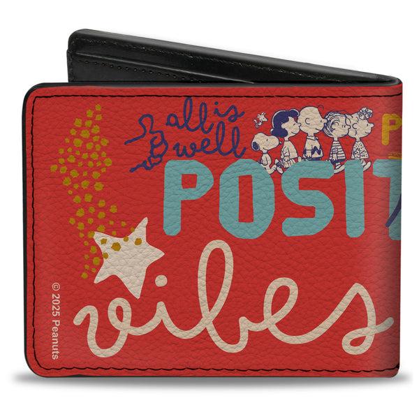 Buckle-Down Bi-Fold Wallet - Peanuts Gang SEMI-POSITIVE VIBES Poses Red/Blues/White