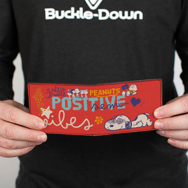 Buckle-Down Bi-Fold Wallet - Peanuts Gang SEMI-POSITIVE VIBES Poses Red/Blues/White