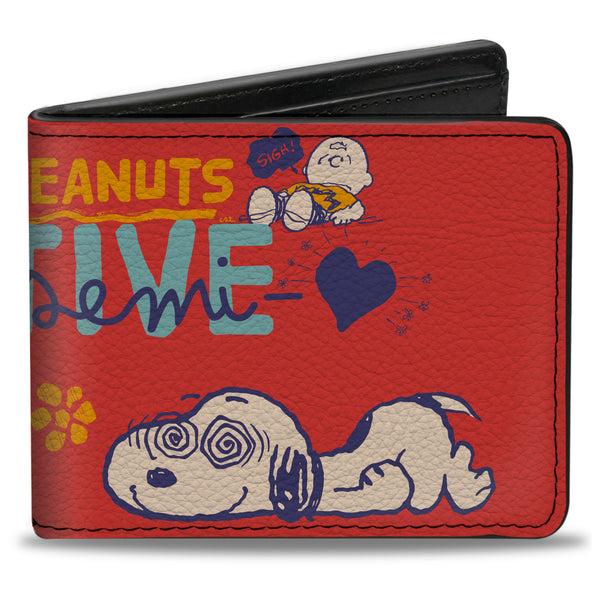 Buckle-Down Bi-Fold Wallet - Peanuts Gang SEMI-POSITIVE VIBES Poses Red/Blues/White