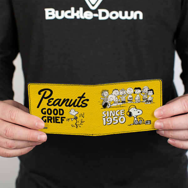 Buckle-Down Bi-Fold Wallet - PEANUTS Gang SINCE 1950 GOOD GRIEF Group Pose Yellow/Black