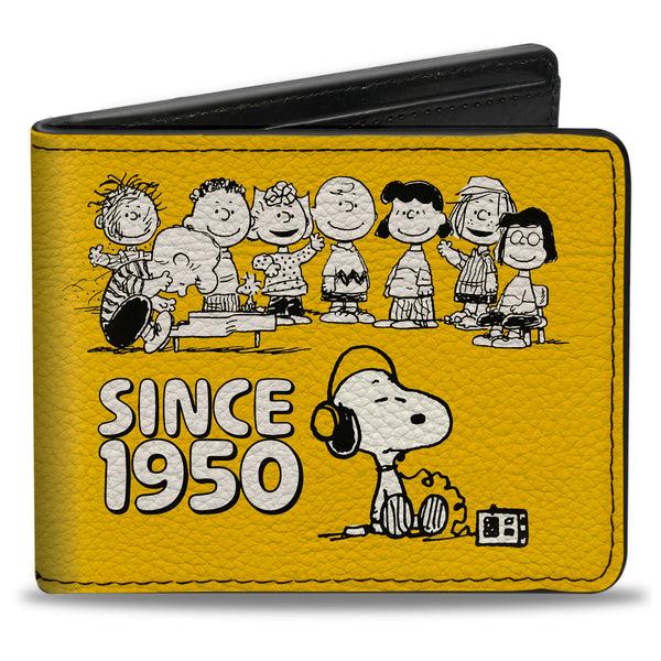 Buckle-Down Bi-Fold Wallet - PEANUTS Gang SINCE 1950 GOOD GRIEF Group Pose Yellow/Black