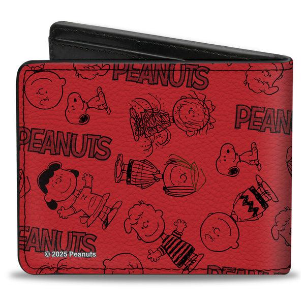 Buckle-Down Bi-Fold Wallet - PEANUTS Gang Six Character And Title Logo Collage Red/Black
