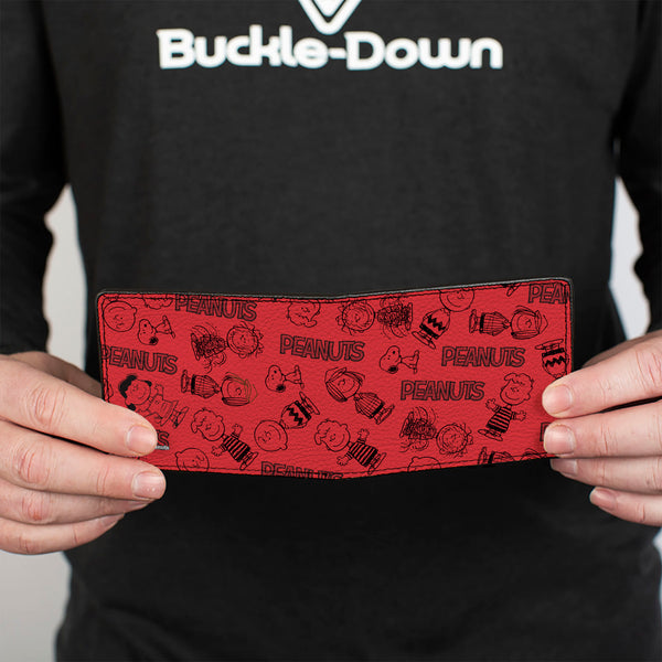 Buckle-Down Bi-Fold Wallet - PEANUTS Gang Six Character And Title Logo Collage Red/Black