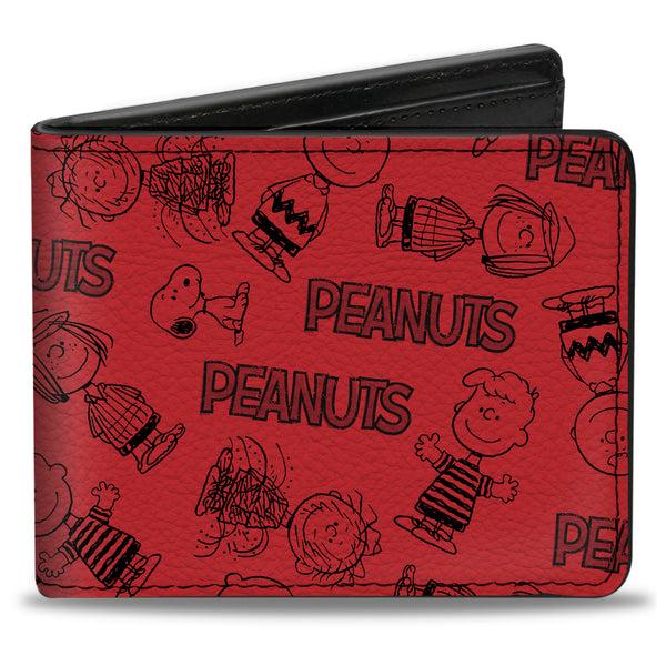 Buckle-Down Bi-Fold Wallet - PEANUTS Gang Six Character and Title Logo Collage Red/Black