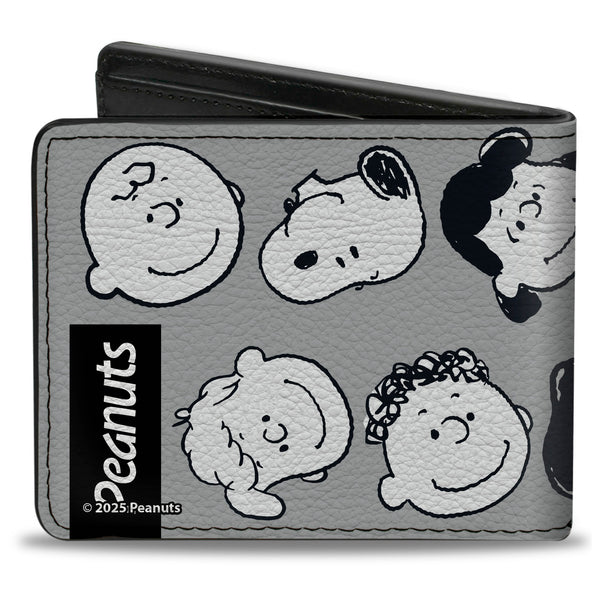 Buckle-Down Bi-Fold Wallet - Peanuts Gang Ten Character Faces Gray/Black/White