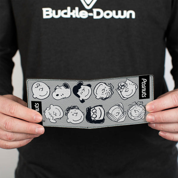 Buckle-Down Bi-Fold Wallet - Peanuts Gang Ten Character Faces Gray/Black/White