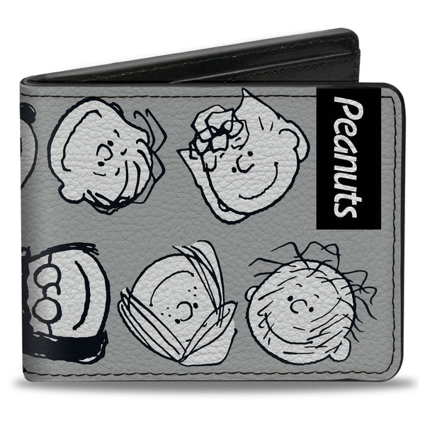 Buckle-Down Bi-Fold Wallet - Peanuts Gang Ten Character Faces Gray/Black/White