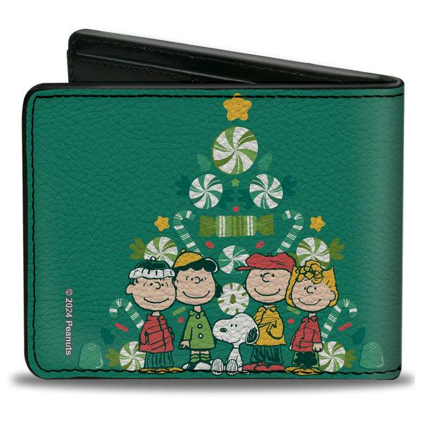 Buckle-Down Bi-Fold Wallet - Peanuts Holiday Christmas Tree Group Pose Greens