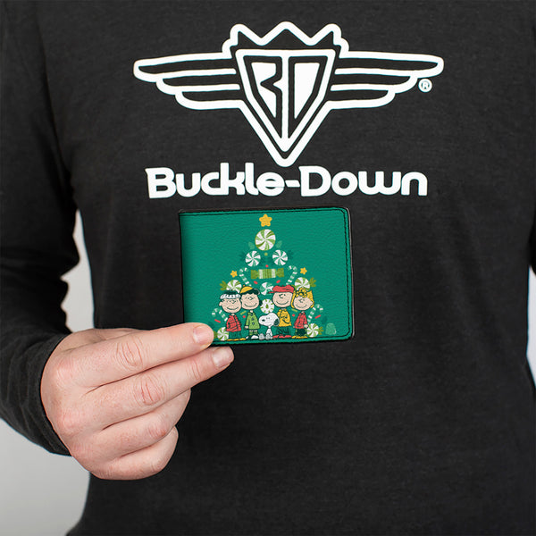 Buckle-Down Bi-Fold Wallet - Peanuts Holiday Christmas Tree Group Pose Greens
