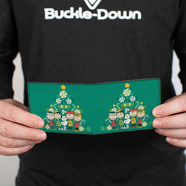 Buckle-Down Bi-Fold Wallet - Peanuts Holiday Christmas Tree Group Pose Greens