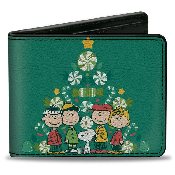 Buckle-Down Bi-Fold Wallet - Peanuts Holiday Christmas Tree Group Pose Greens