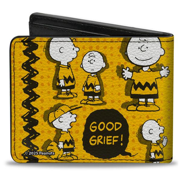 Buckle-Down Bi-Fold Wallet - Peanuts I AM CHARLIE BROWN Poses And Zig Zag Stripe Yellows/Black