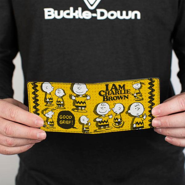 Buckle-Down Bi-Fold Wallet - Peanuts I AM CHARLIE BROWN Poses And Zig Zag Stripe Yellows/Black