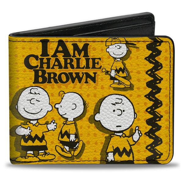 Buckle-Down Bi-Fold Wallet - Peanuts I AM CHARLIE BROWN Poses and Zig Zag Stripe Yellows/Black