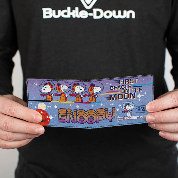 Buckle-Down Bi-Fold Wallet - Peanuts SNOOPY FIRST BEAGLE ON THE MOON Poses Blue/Multi Color
