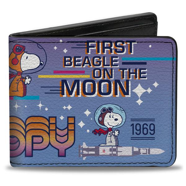 Buckle-Down Bi-Fold Wallet - Peanuts SNOOPY FIRST BEAGLE ON THE MOON Poses Blue/Multi Color