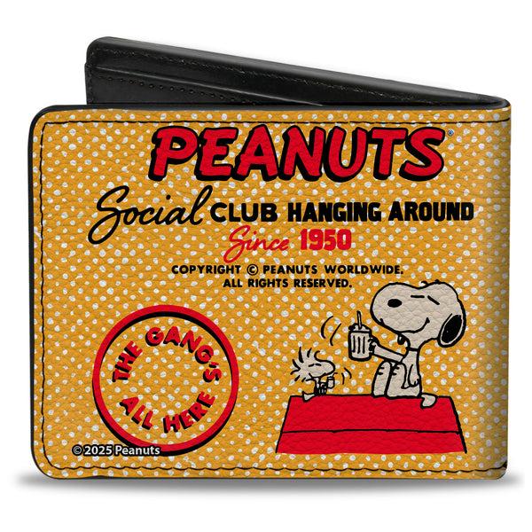 Buckle-Down Bi-Fold Wallet - PEANUTS SOCIAL CLUB PEACE & LOVE Scenes Yellow/Red