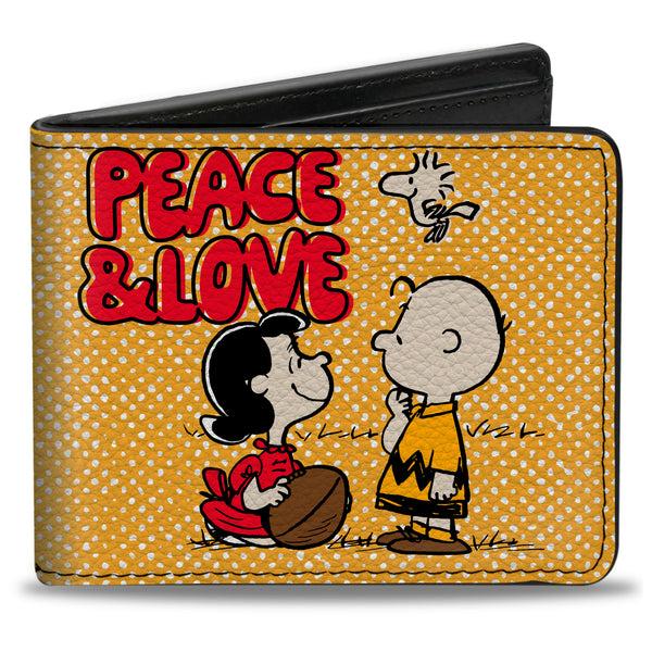 Buckle-Down Bi-Fold Wallet - PEANUTS SOCIAL CLUB PEACE & LOVE Scenes Yellow/Red