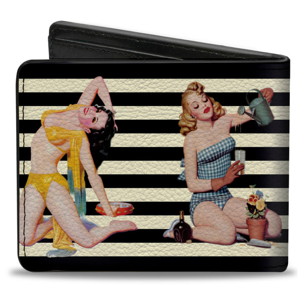 Buckle-Down Bi-Fold Wallet - Pin Up Girl Poses Stripe Black White