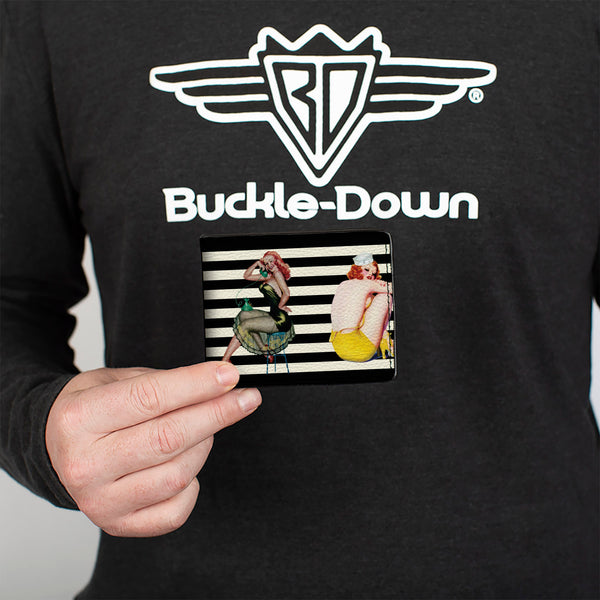 Buckle-Down Bi-Fold Wallet - Pin Up Girl Poses Stripe Black White
