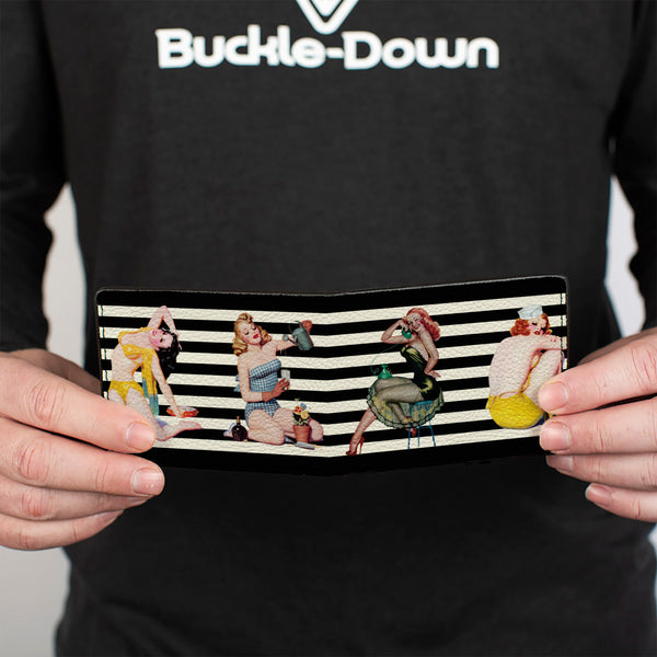 Buckle-Down Bi-Fold Wallet - Pin Up Girl Poses Stripe Black White