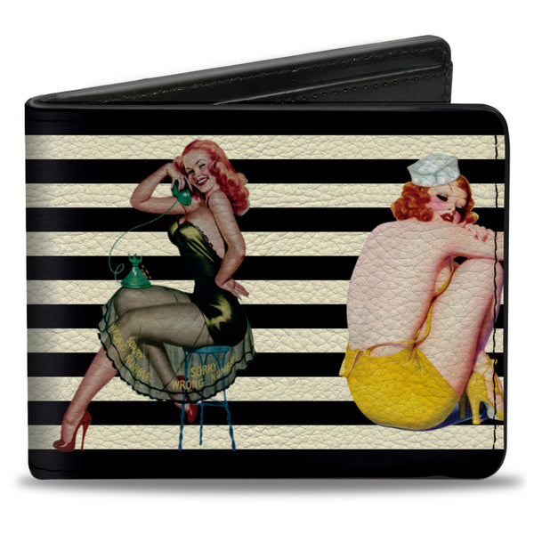 Buckle-Down Bi-Fold Wallet - Pin Up Girl Poses Stripe Black White