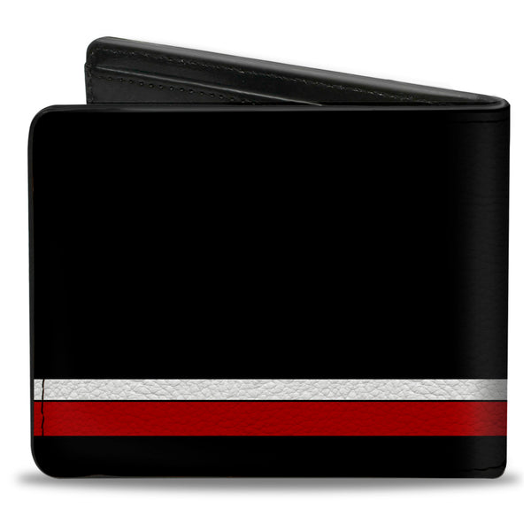 Buckle-Down Bi-Fold Wallet - PLYMOUTH Text Stripe Black White Red