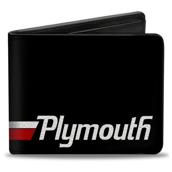 Buckle-Down Bi-Fold Wallet - PLYMOUTH Text Stripe Black White Red