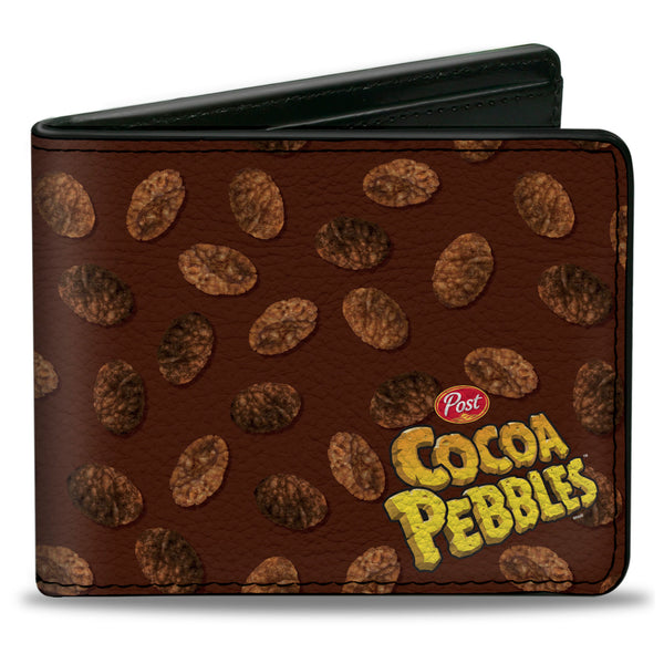 Buckle-Down Bi-Fold Wallet - POST COCOA PEBBLES Corner Logo and Cereal Pebbles Scattered Browns